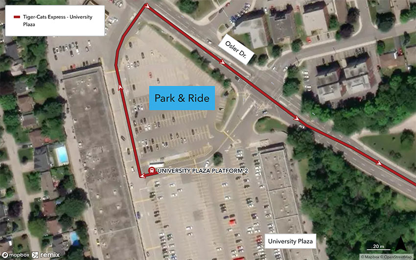 Map of TiCat Express Shuttle University Plaza Stop