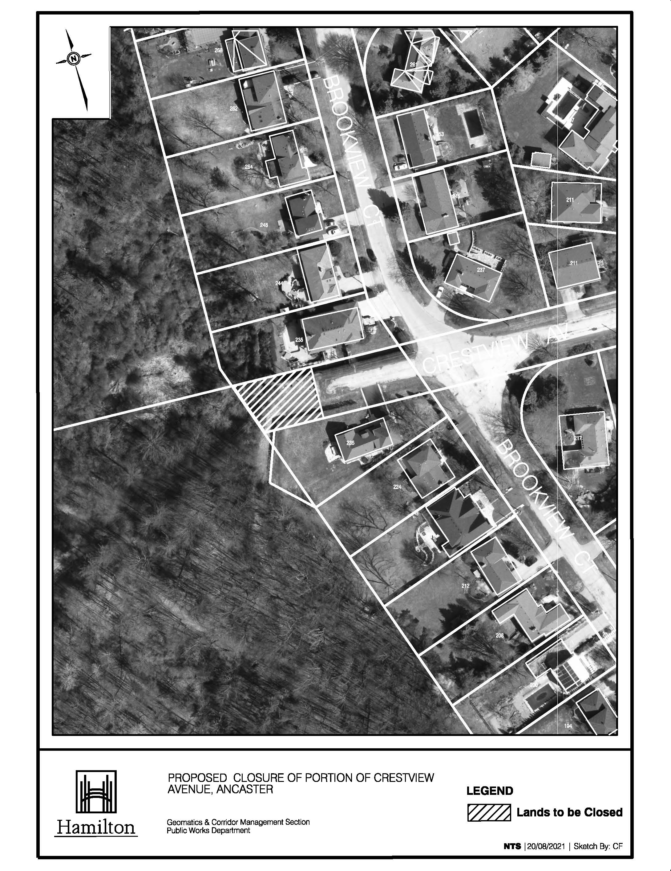 Aerial photo of proposed alley closure of Crestview Avenue