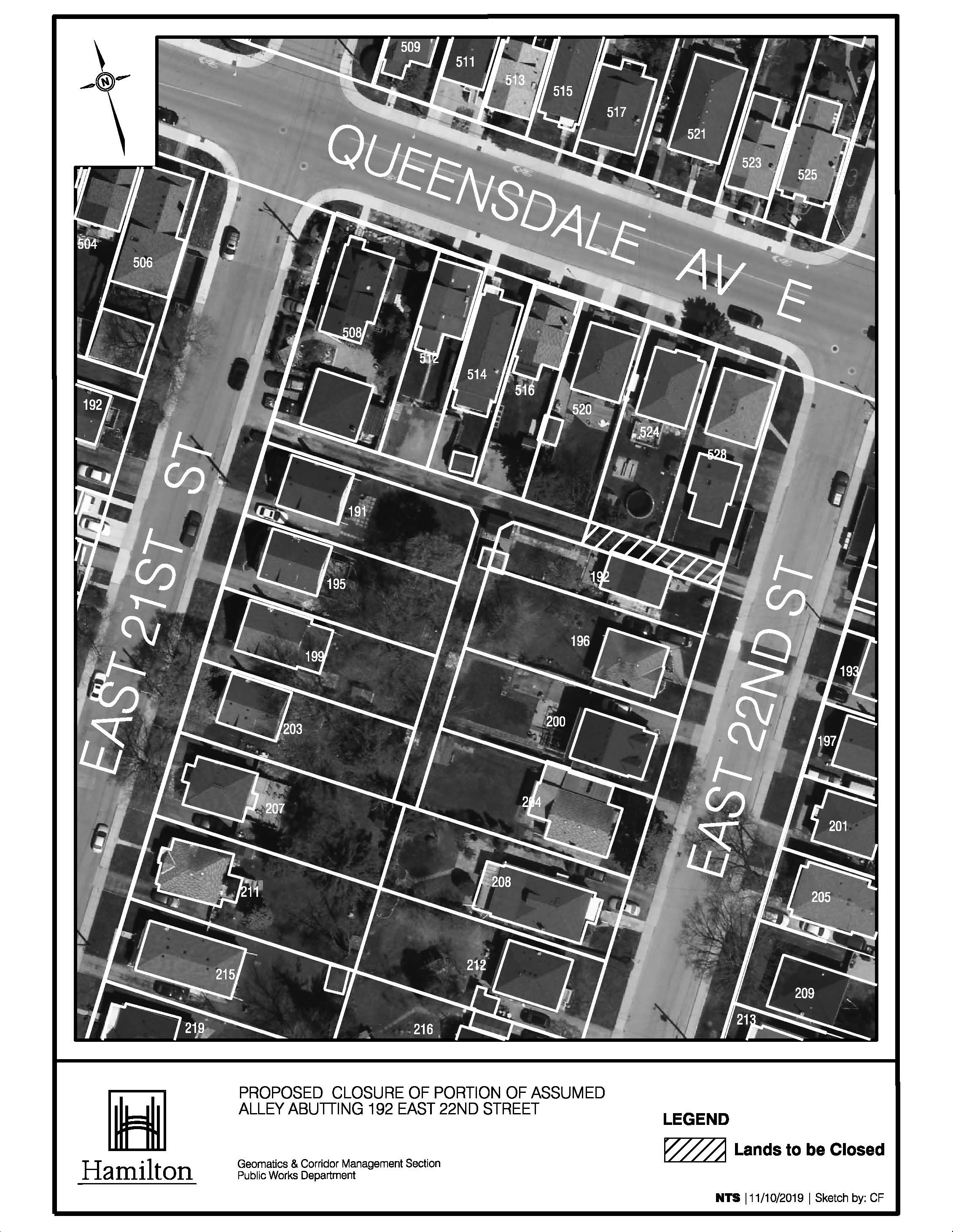 Aerial photo of proposed alley closure of East 22nd Street