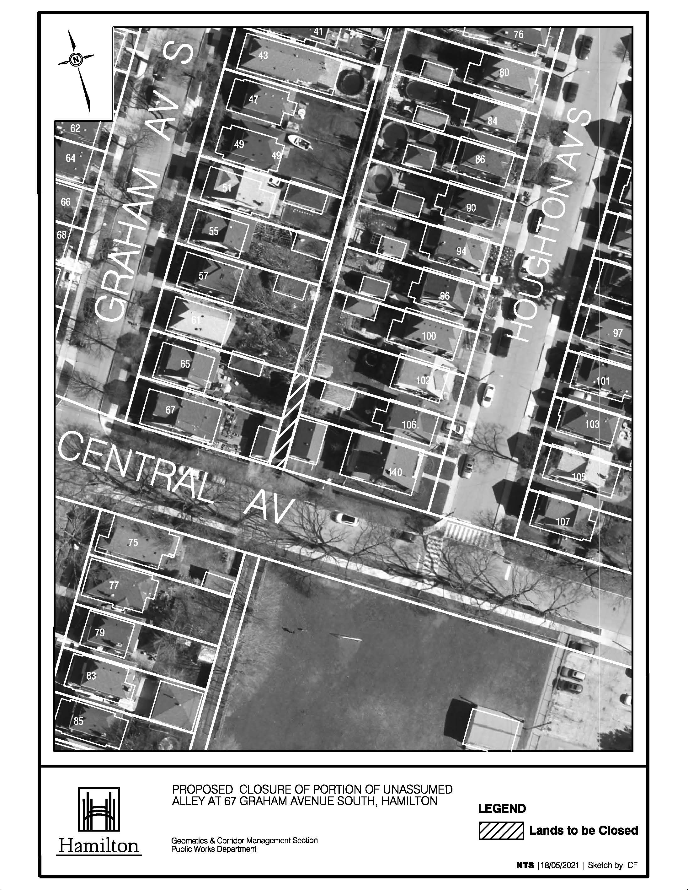 Aerial photo of proposed alley closure of Graham Avenue