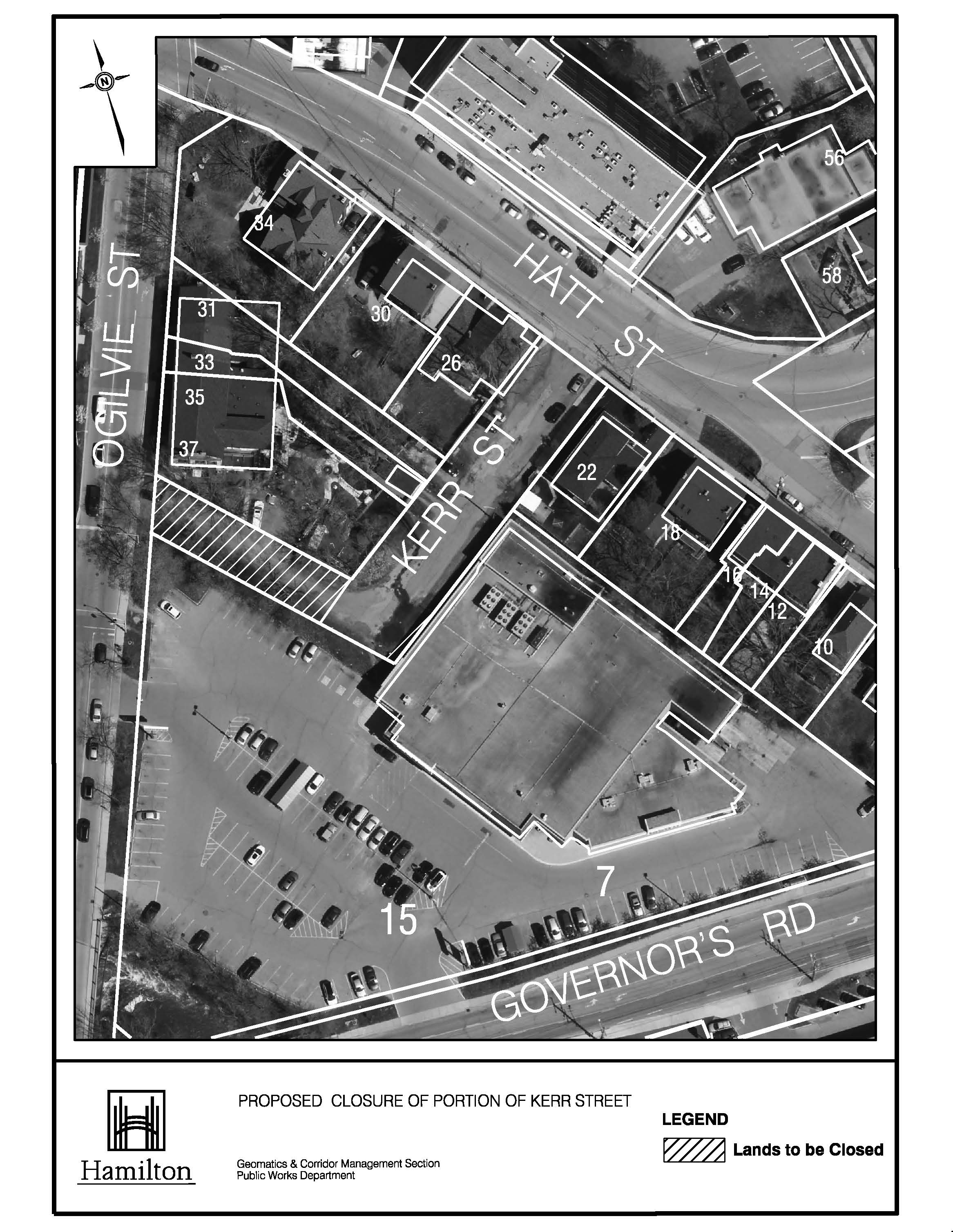 Ariel photograph of proposed closure of portion of Kerr Street