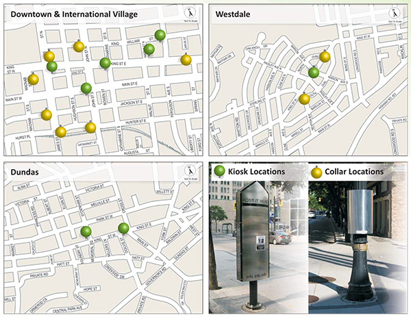 Maps of Kiosk and Collar locations in Hamilton