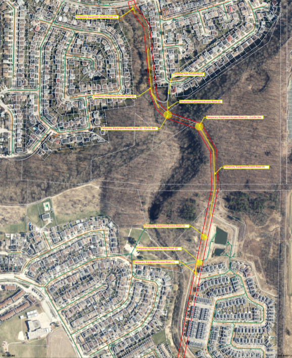 Aerial photograph of trunk sewer rehabilitation from Mud Street West to Quigley Road