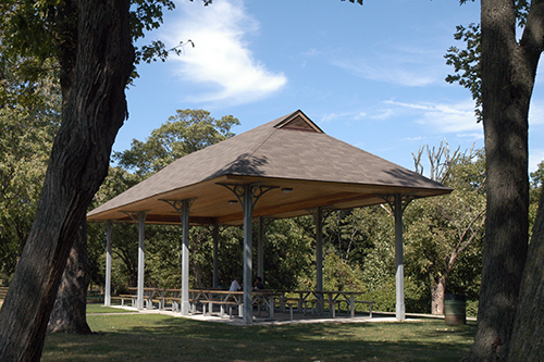 Patio with a covered peaked roof