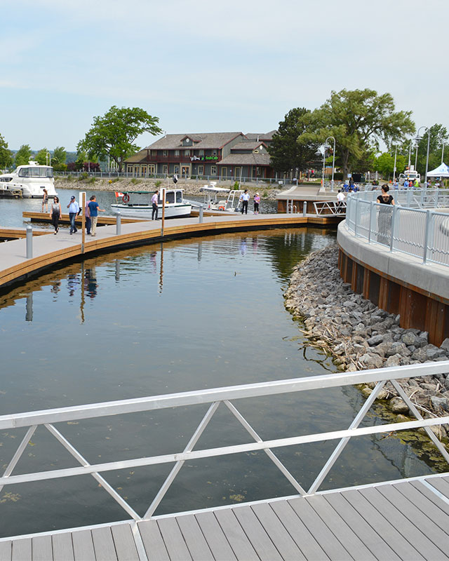 Gateway Park showing boardwalk and transient docks on Pier 8