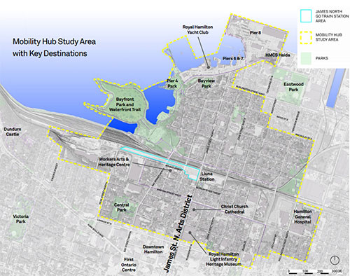 Study Area Map of James Street North Mobility Hub Study