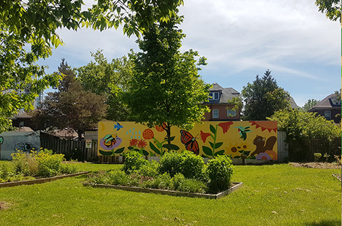 York Boulevard Golden Alexanders mural of bees and butterflies