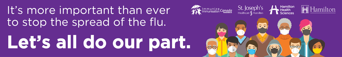 Title "It's more important than ever to stop the spread of the flu. Let's all do our part", illustration of a group of people of various ages, races and genders.