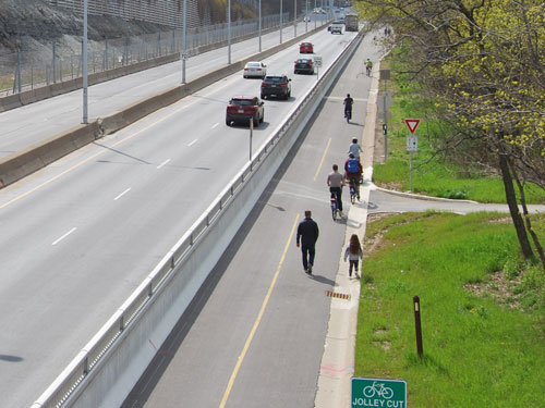 Overhead photo of people walking and biking on Keddy Access Trail