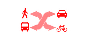 Person using numerous types of movement, by bike, car and transit