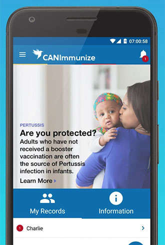 Home screen of CANImmunize mobile app