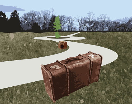 rendering of suitcases along a path
