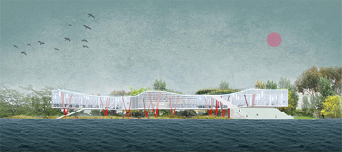 rendering of building on the waterfront