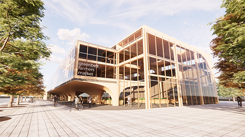 Rendering of modern 3 story farmers market