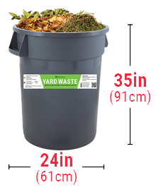Yard waste bin with sticker