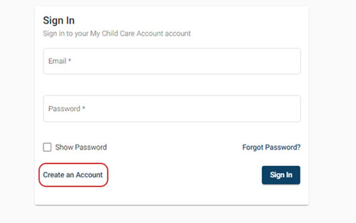 screenshot for step 3 to create child care account