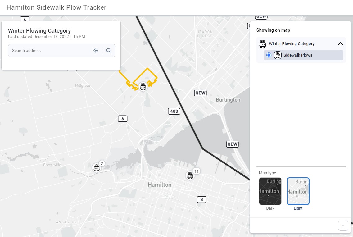 Screenshot of Sidewalk Snow Plow Tracker Tool