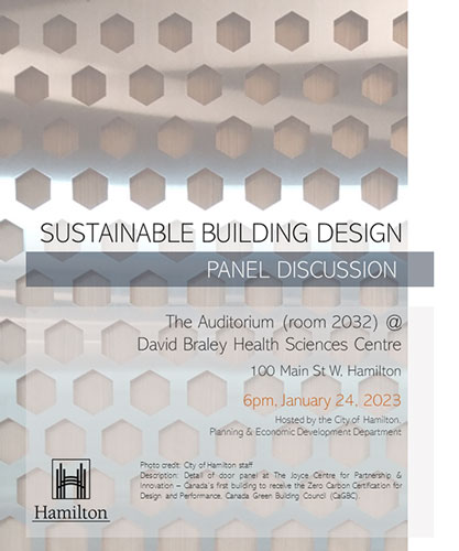 Promotional poster for Sustainable Building Design Panel Discussion