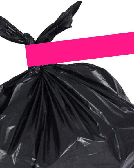photo of trash bag with pink trash tag