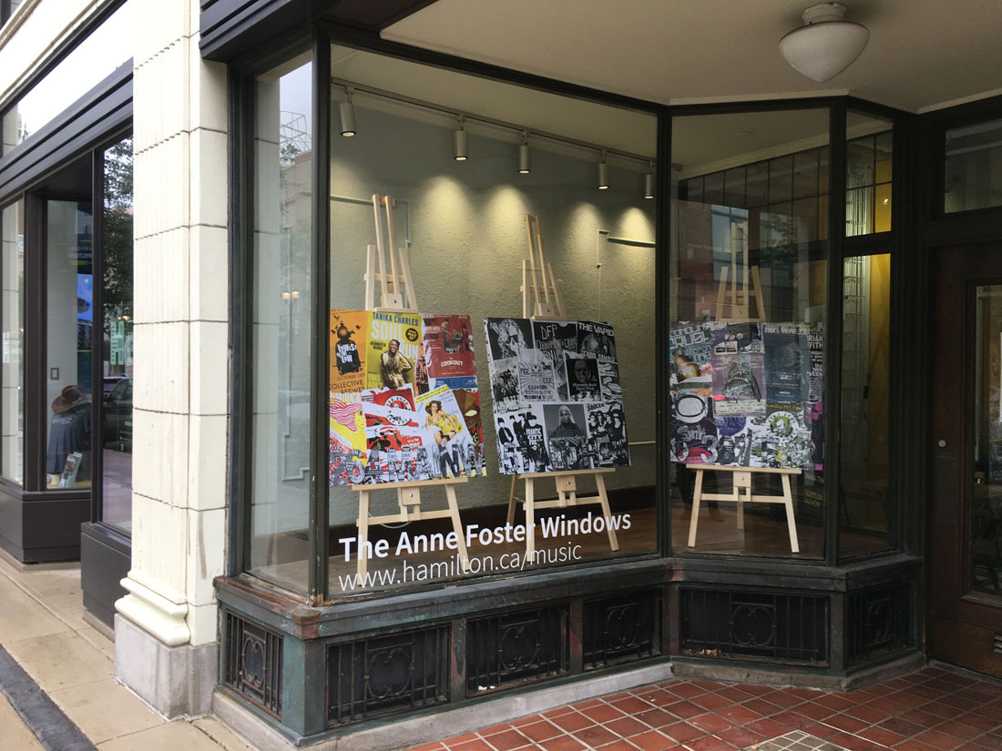 Anne Foster windows display with art by Jeff Butters - September 2018