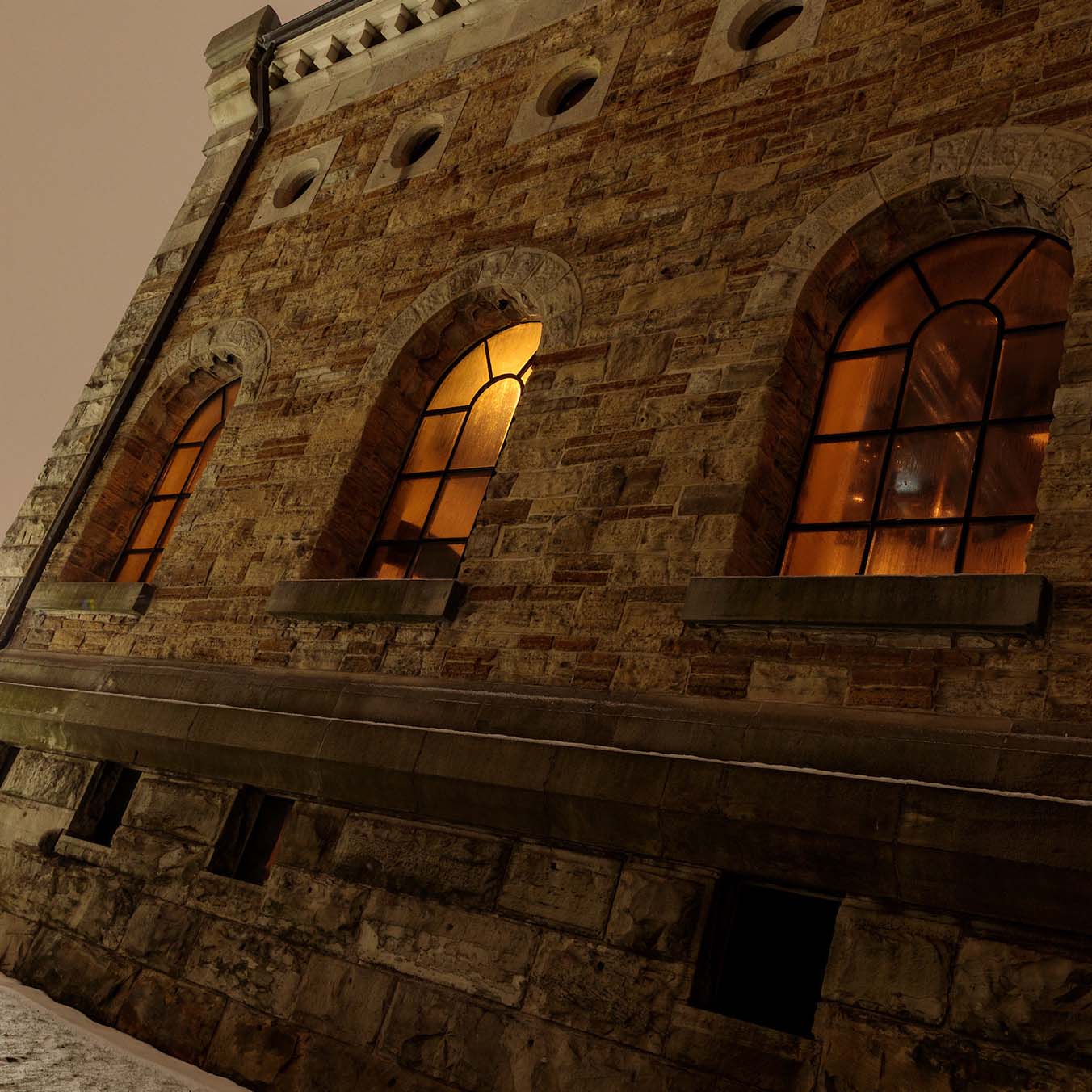 Steam Museum exterior at night