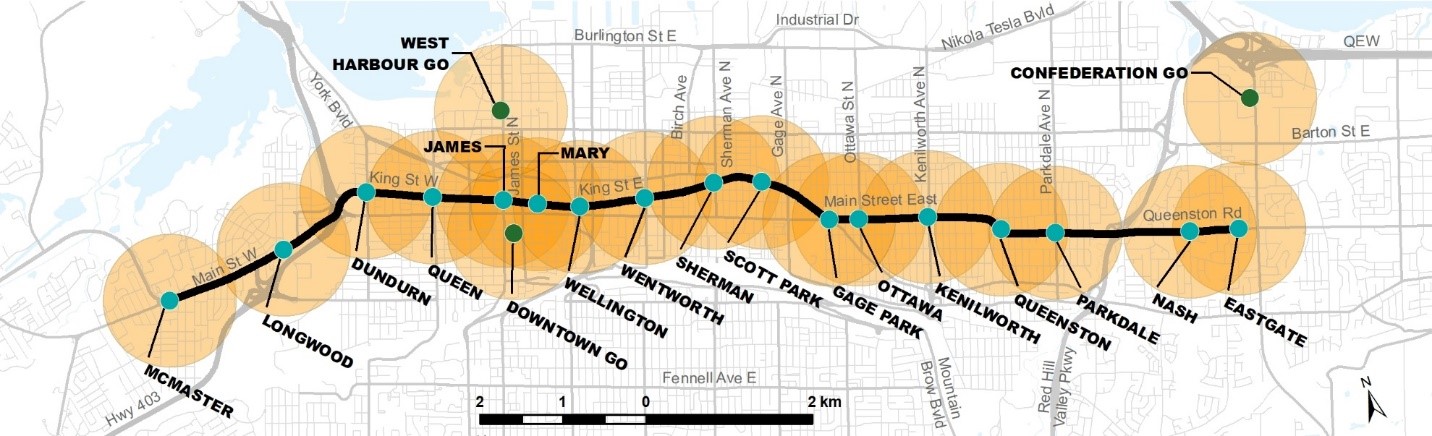 Map of Major Transit Station Areas in Hamilton