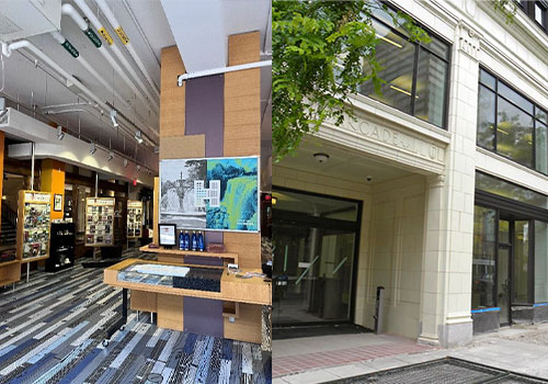 Interior of Visitor Experience Centre and exterior of The Lister Block windows and door off James Street