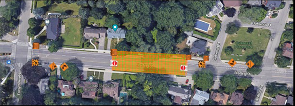 Aerial map of full closure of Sterling Street for approximately 4 months