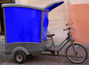 Tricycle cargo e-bike design with enclosed cargo box at the back. Photo Credit: Ontario.ca