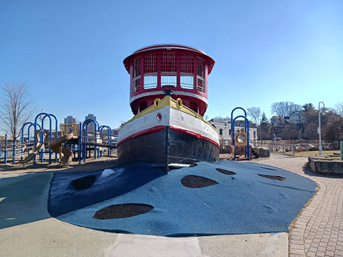 The tugboat playground area at Pier 4 Park