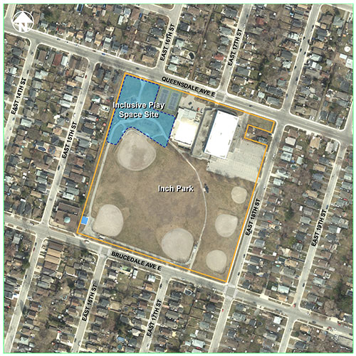 Map of Inch Park with inclusive play space site in top left corner of park