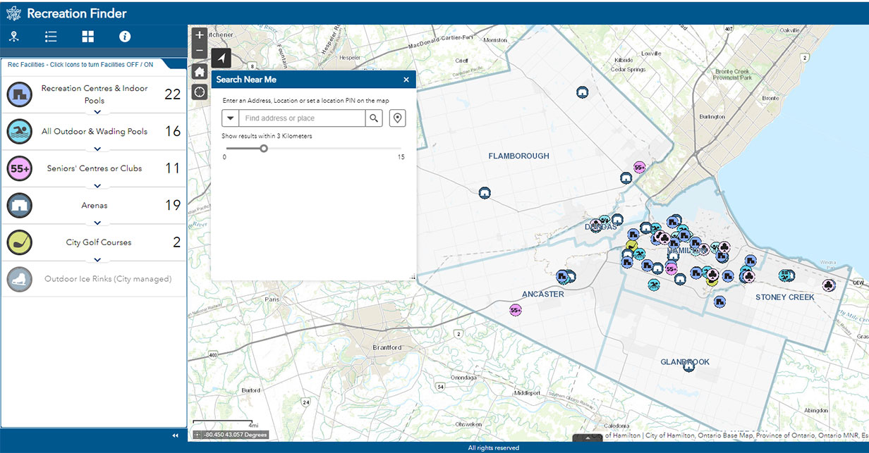 Recreation finder interactive map