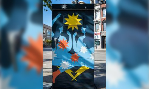 traffic box wrapped in artist's design