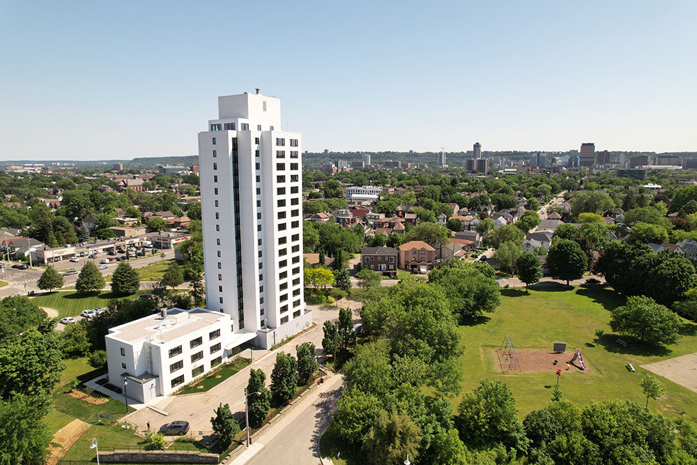 500 macnab, a tall white residential building