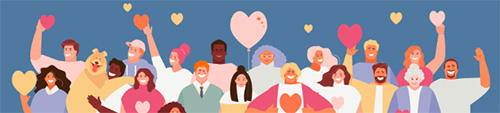 illustration of multi-ethnicity people holding hearts