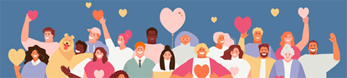 illustration of multi-ethnicity people holding hearts