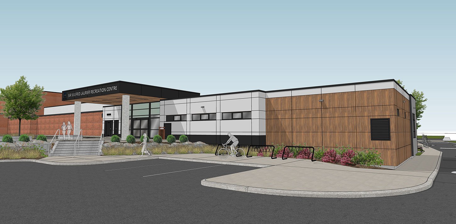 Sir Winston Churchill Recreation Centre Gym Expansion - rendering of side view of new addition