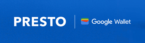 presto logo and google wallet logo on blue background