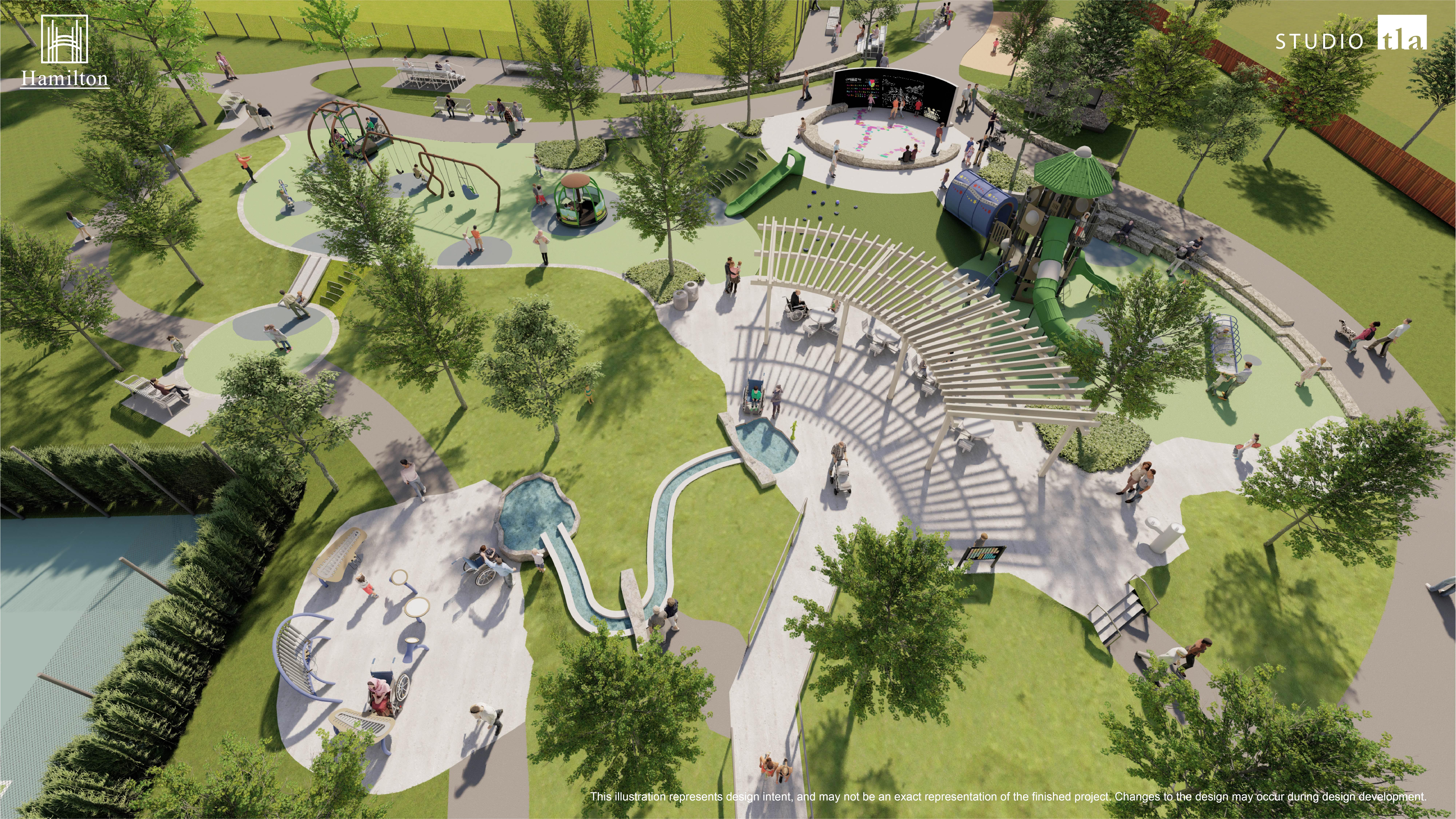 Inch Park Illustration 1: Bird's eye view of the inclusive play space
