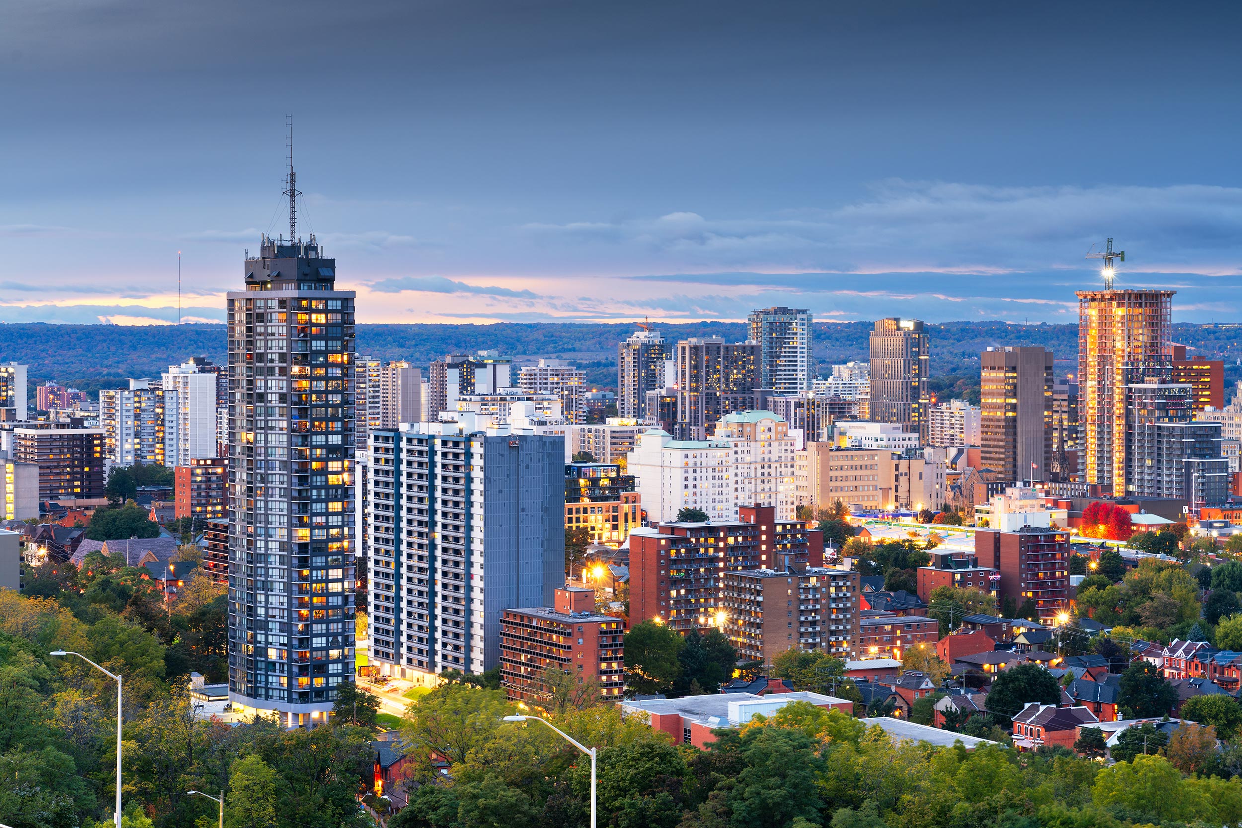 Skyline of downtown Hamilton in the early evening