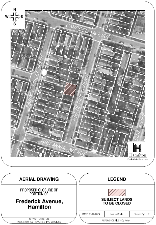 Aerial map for closure of portion of road allowance between 75 & 83 Frederick Avenue