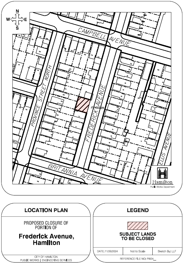 Location map for closure of portion of road allowance between 75 & 83 Frederick Avenue