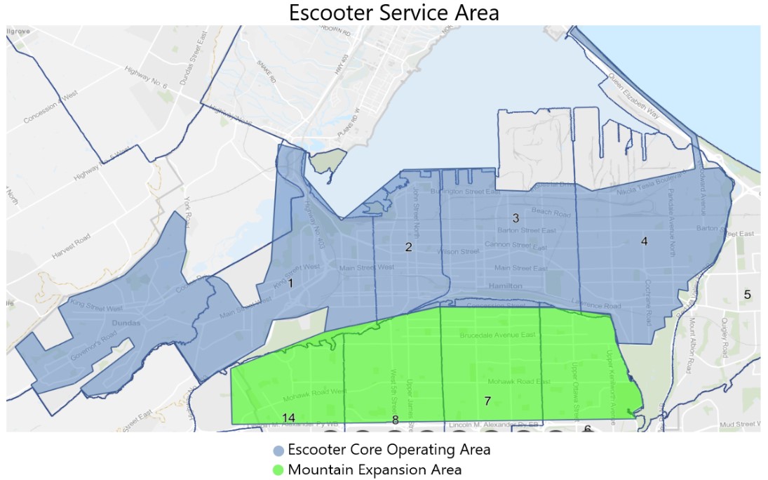 Map of service area for escooters