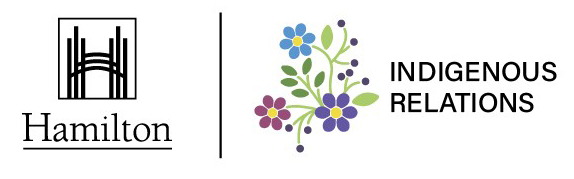 Logos: left: City of Hamilton logo in black and white, right: Indigenous relations logo in colour