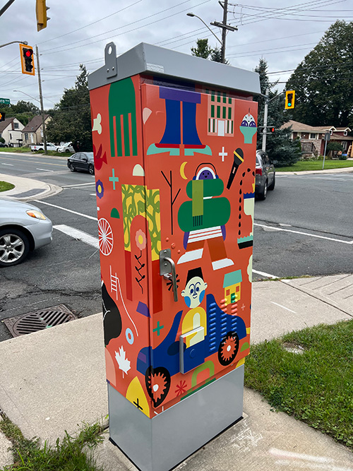 wrapped traffic box at city intersection
