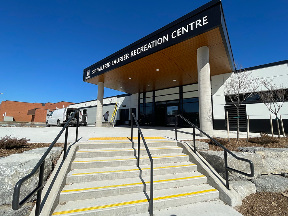 Exterior revamped entrance to Sir Wilfrid Laurier Recreation Centre
