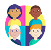 illustration of people in a multi-colour circle