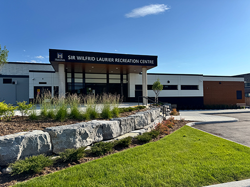 Exterior of main entrance of Sir Wilfrid Laurier Recreation Centre 