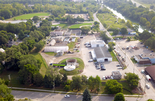 aerial image of Dundas wastewater treatment plant