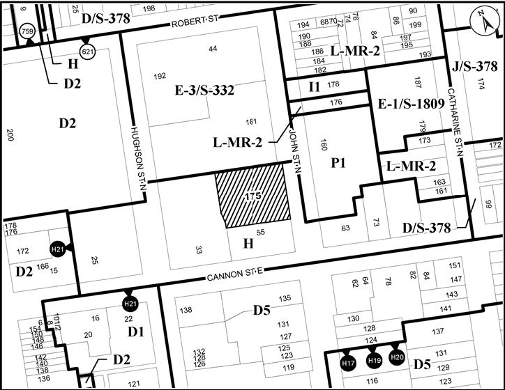 Study area map of 175 John Street North, Hamilton
